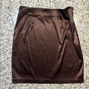 Brown satin mini skirt
